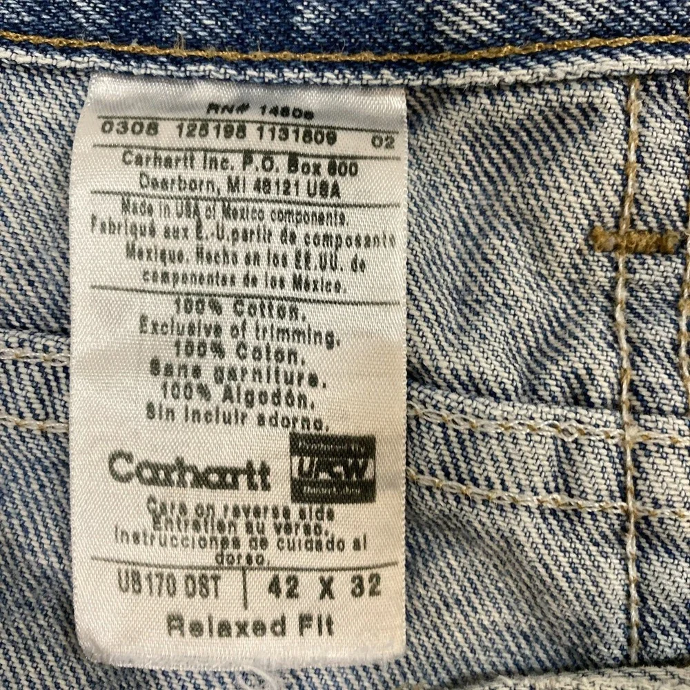 Carhartt Relaxed Fit Denim Jeans Mens 42x30 Light Wash Distressed Workwear USA